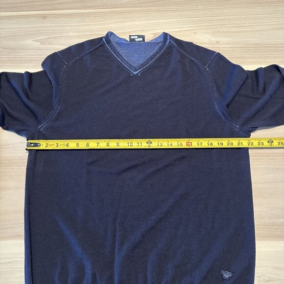 ARMANI Jeans Dark Blue V-Neck Long Sleeve Wool Blend Knit Sweater Men's 3XL - Picture 7 of 8